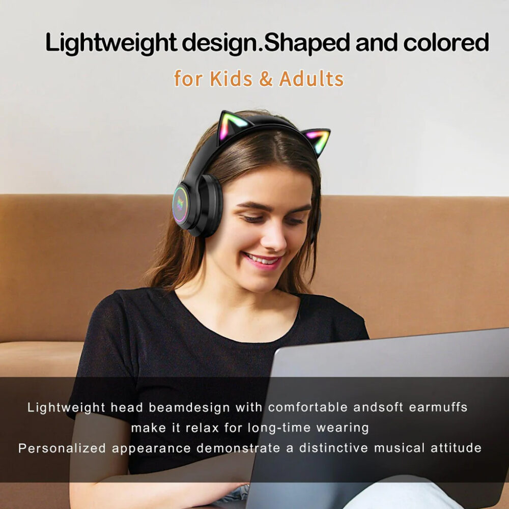 Onikuma B90 RGB Cat Ear Bluetooth 5.0 Headphone  Wireless - Image 2