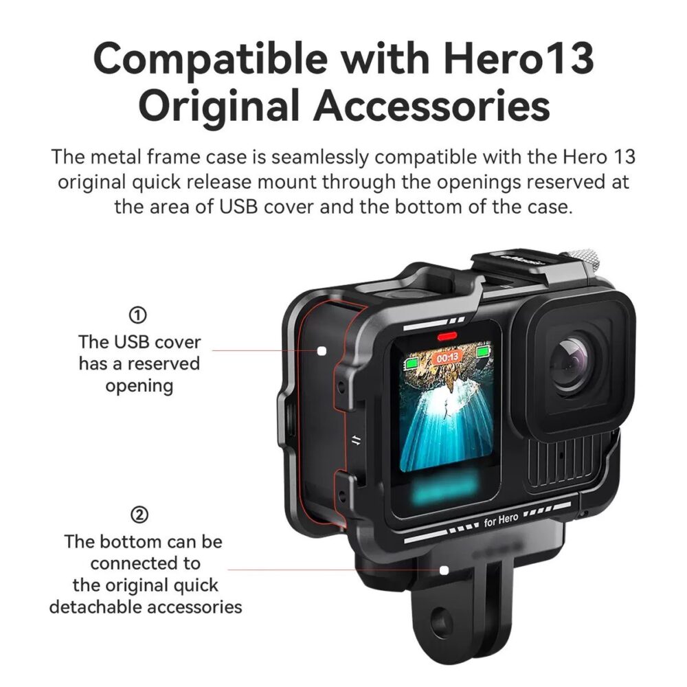 Gopro 13 / 12 / 11 / 10 / 9 aMagisn Metal Horizontal-Vertical Frame Case เฉพาะกรอบ เฟรม เคสอลูมิเนียม กันตก กล้องแอ็คชั่น Gopro 13/12/11/10/9 - Image 6