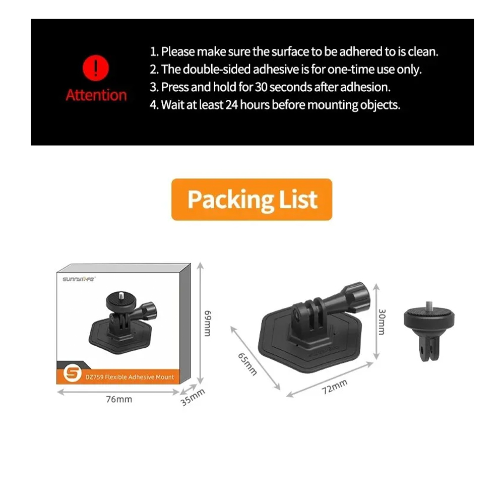 Sunnylife DZ759-D DJI 360 / Pocket 3 / Insta360 X5 / GO 3 Flexible Adhesive Helmet Mount Soft Flat Curved Base Action Camera Holder - Image 7