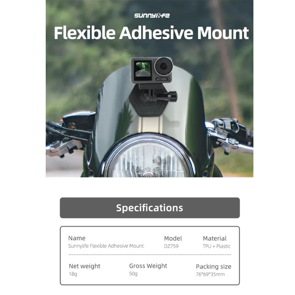 Sunnylife DZ759-D DJI 360 / Pocket 3 / Insta360 X5 / GO 3 Flexible Adhesive Helmet Mount Soft Flat Curved Base Action Camera Holder - Image 4