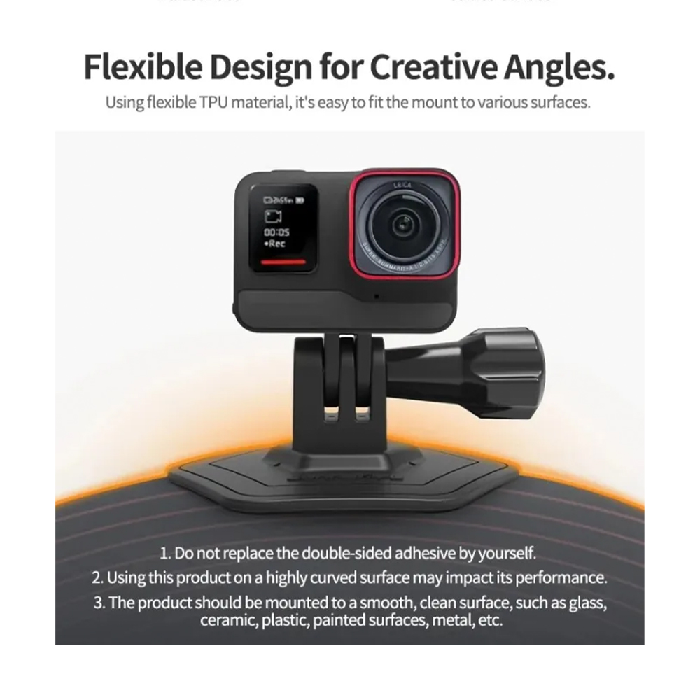 Sunnylife DZ759-D DJI 360 / Pocket 3 / Insta360 X5 / GO 3 Flexible Adhesive Helmet Mount Soft Flat Curved Base Action Camera Holder - Image 2